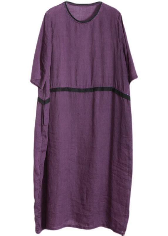 Modern Purple Pockets Linen Summer Maxi Dress