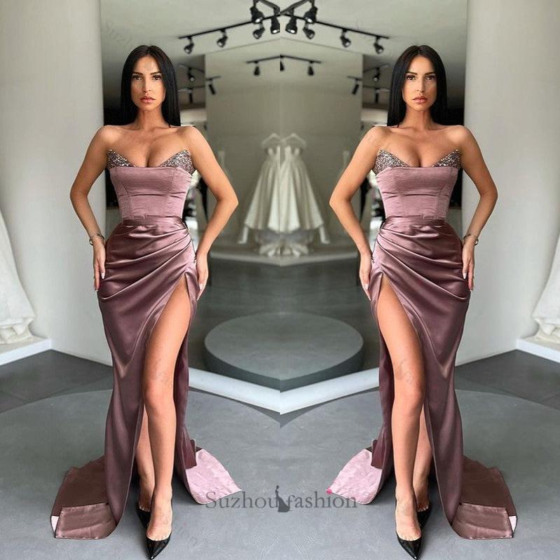 Modern Sequins Mermaid Long Evening Prom Dresses With Split