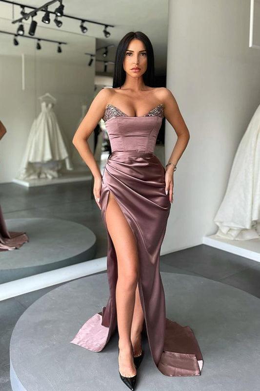 Modern Sequins Mermaid Long Evening Prom Dresses With Split