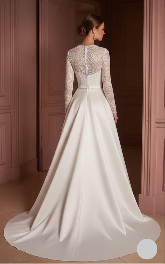 Modest High Neck Wedding Dress Long Sleeve Classic Style