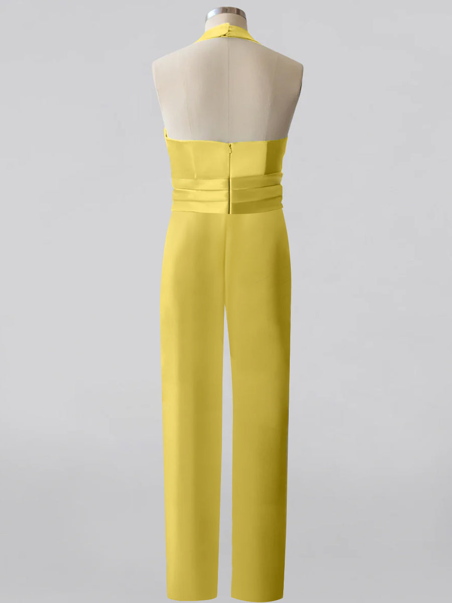 Mother of the Bride 2 Piece V Neck Sleeveless Pantsuit with Bow Belt Floor Length