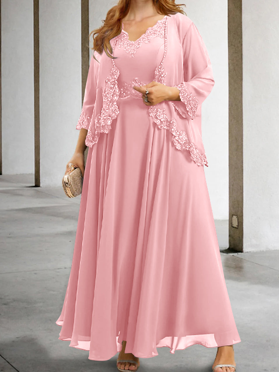 Mother of the Bride A Line Dress Featuring Applique & Sequins
