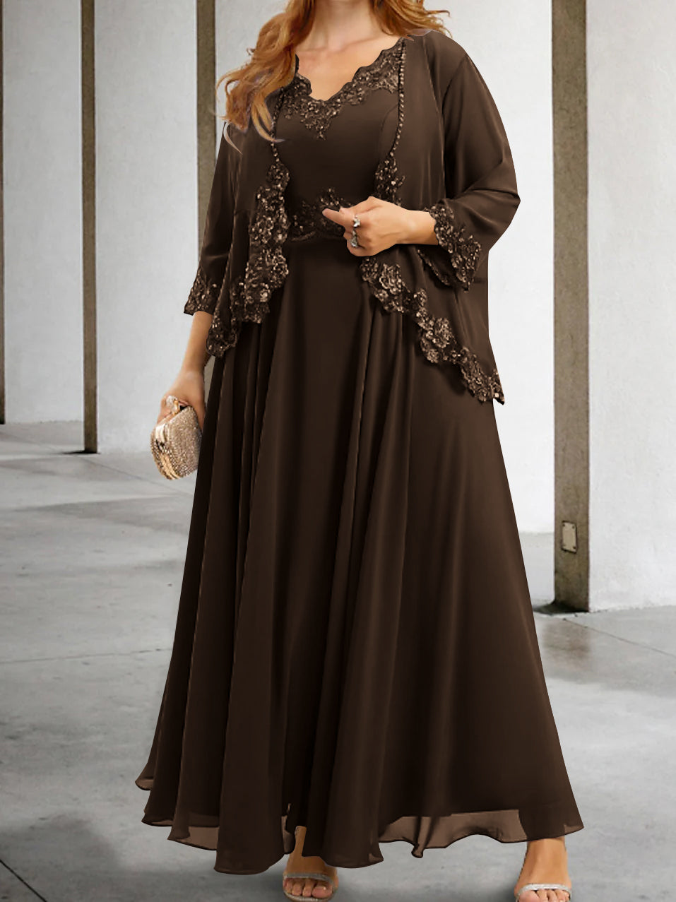 Mother of the Bride A Line Dress Featuring Applique & Sequins