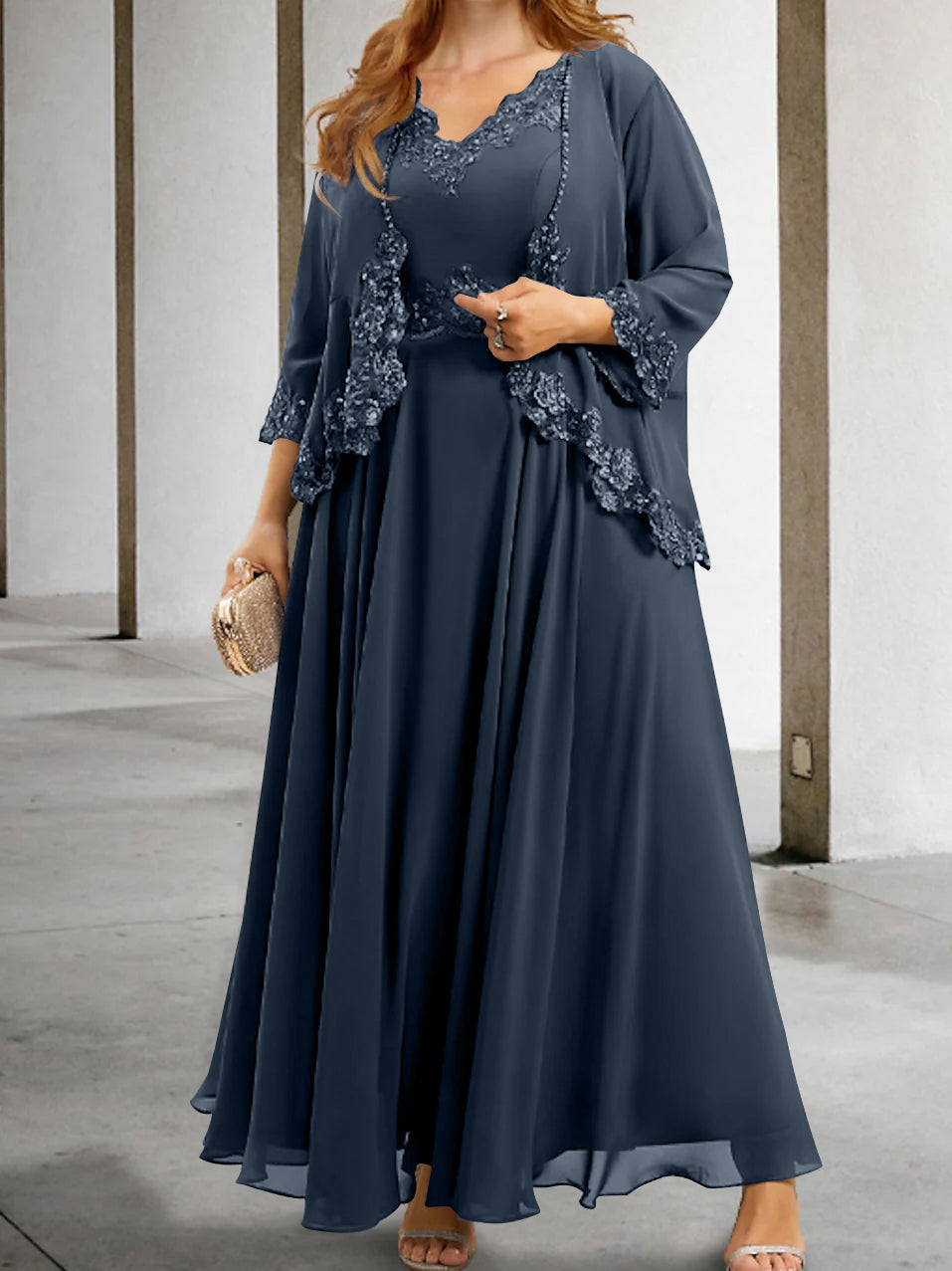 Mother of the Bride A Line Dress Featuring Applique & Sequins
