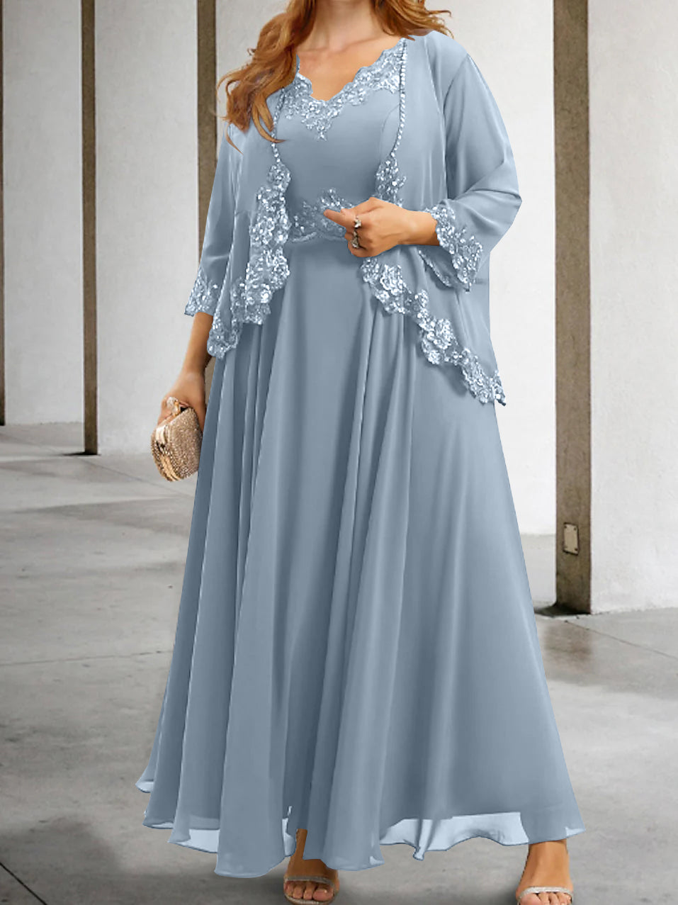 Mother of the Bride A Line Dress Featuring Applique & Sequins