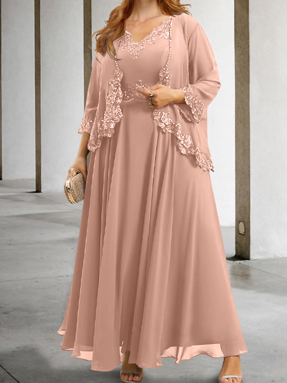 Mother of the Bride A Line Dress Featuring Applique & Sequins