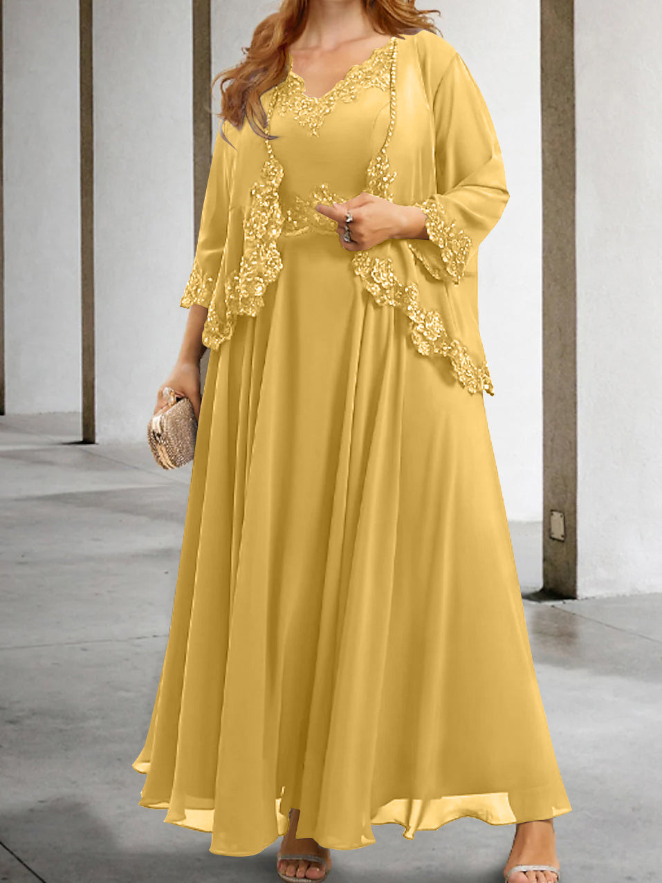 Mother of the Bride A Line Dress Featuring Applique & Sequins