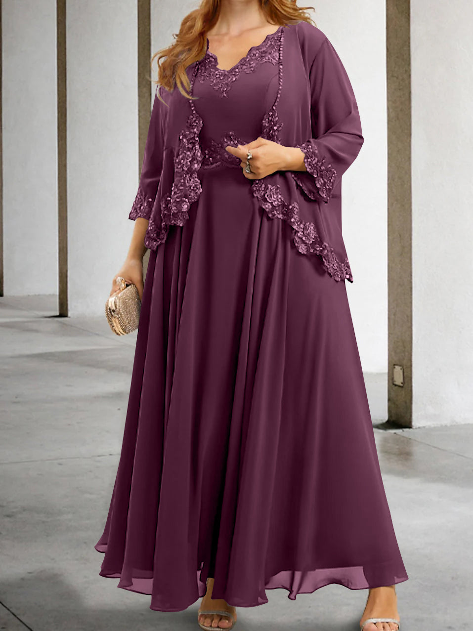 Mother of the Bride A Line Dress Featuring Applique & Sequins