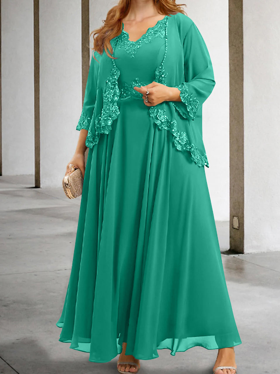 Mother of the Bride A Line Dress Featuring Applique & Sequins