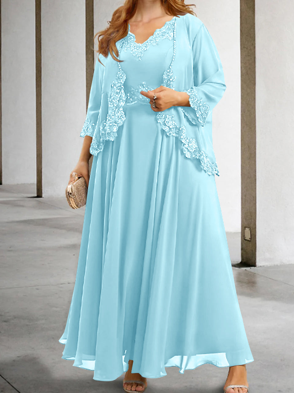 Mother of the Bride A Line Dress Featuring Applique & Sequins