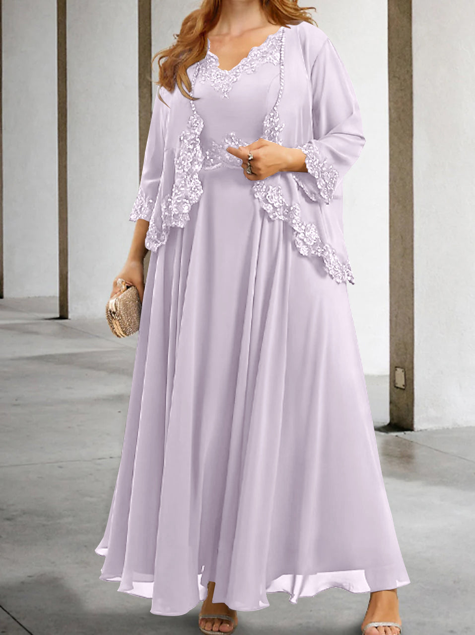 Mother of the Bride A Line Dress Featuring Applique & Sequins