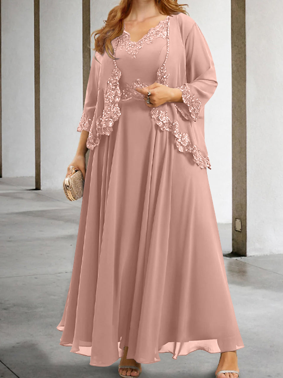 Mother of the Bride A Line Dress Featuring Applique & Sequins