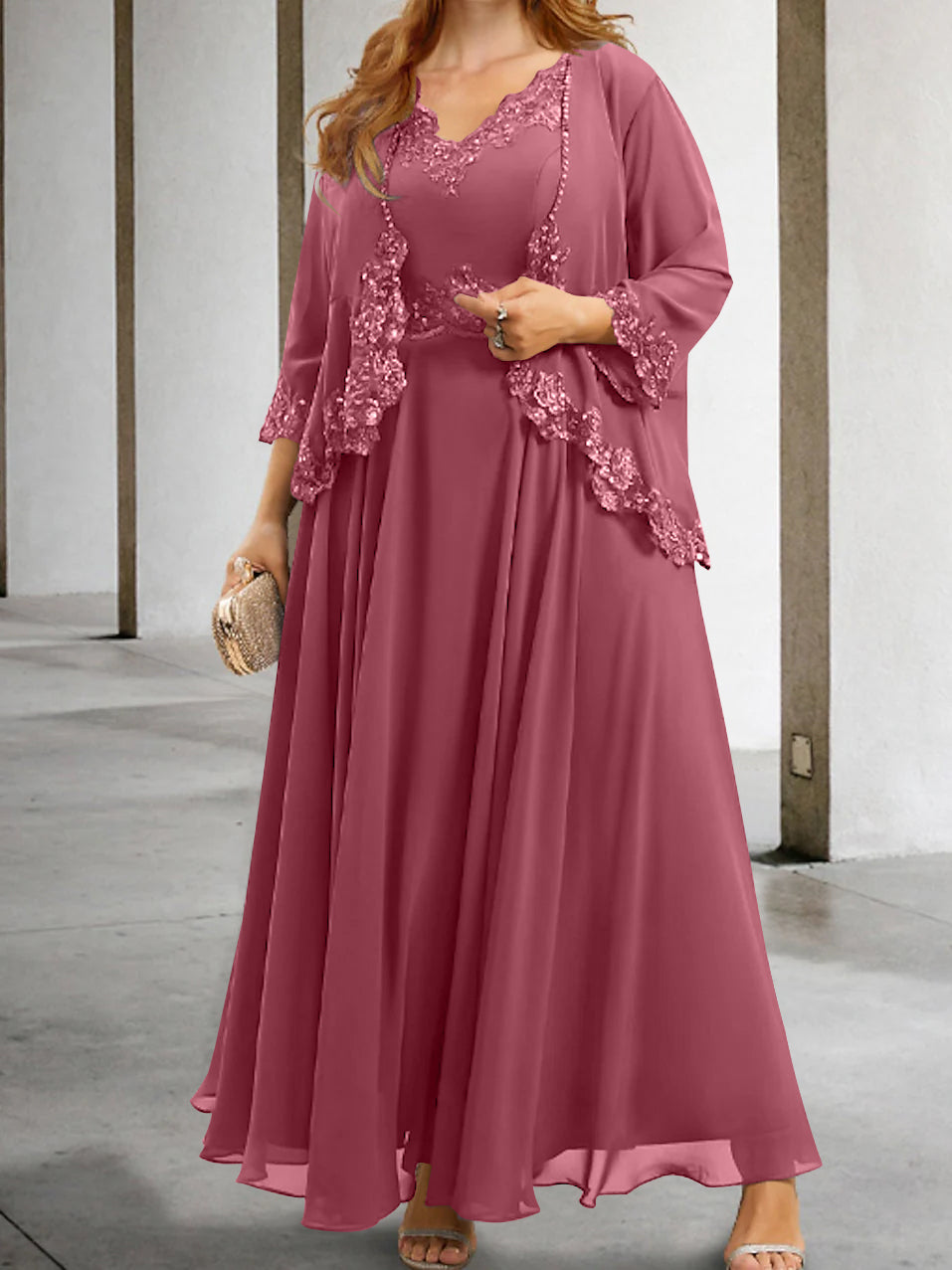 Mother of the Bride A Line Dress Featuring Applique & Sequins
