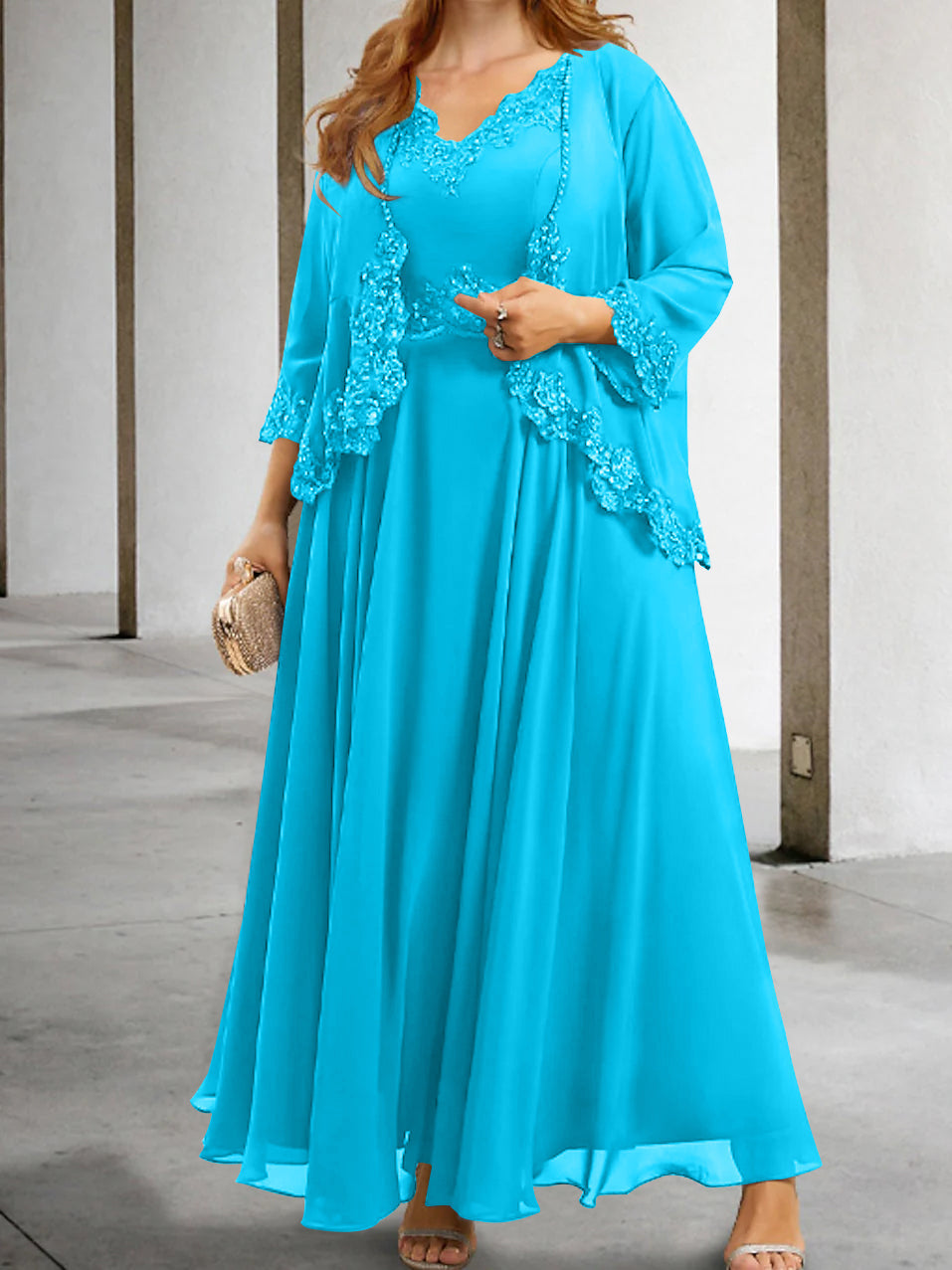 Mother of the Bride A Line Dress Featuring Applique & Sequins