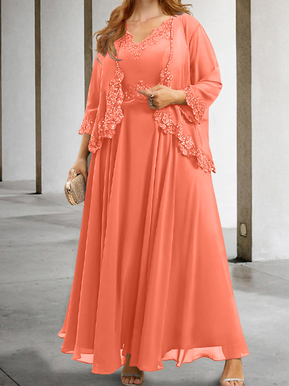 Mother of the Bride A Line Dress Featuring Applique & Sequins