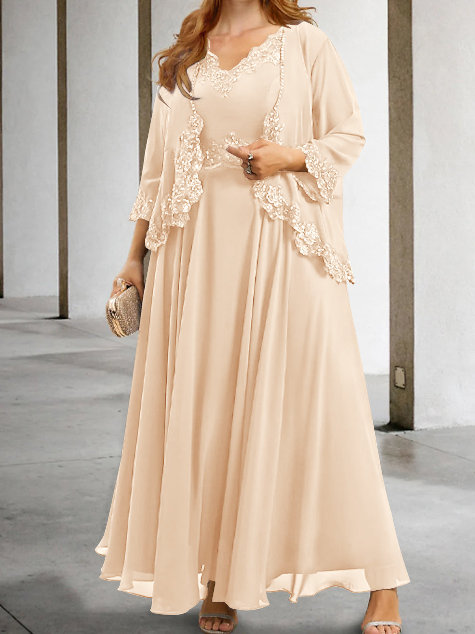 Mother of the Bride A Line Dress Featuring Applique & Sequins