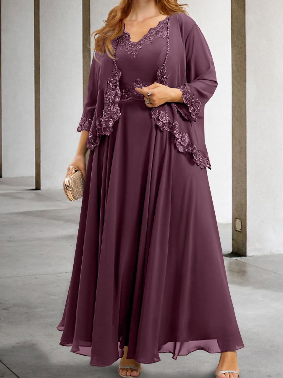 Mother of the Bride A Line Dress Featuring Applique & Sequins
