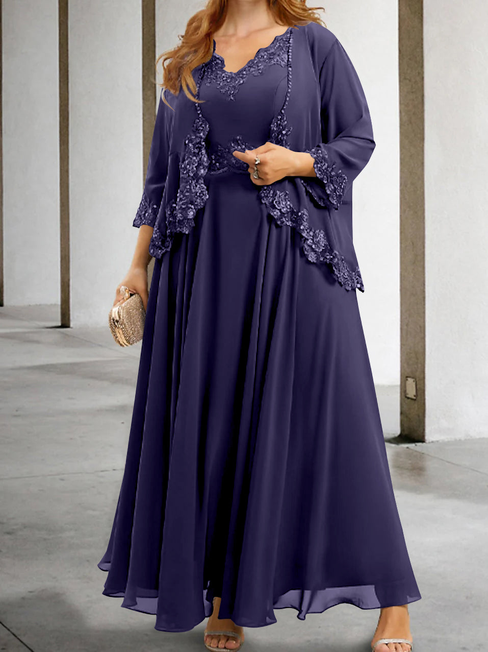 Mother of the Bride A Line Dress Featuring Applique & Sequins