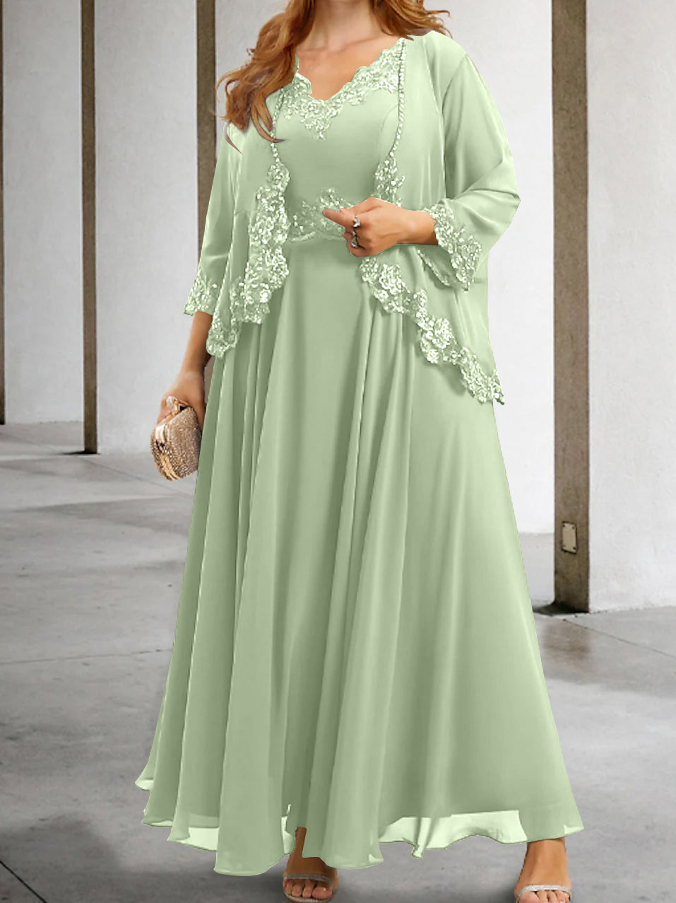 Mother of the Bride A Line Dress Featuring Applique & Sequins