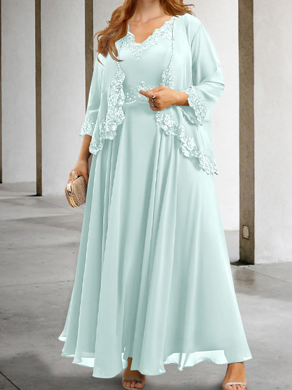 Mother of the Bride A Line Dress Featuring Applique & Sequins