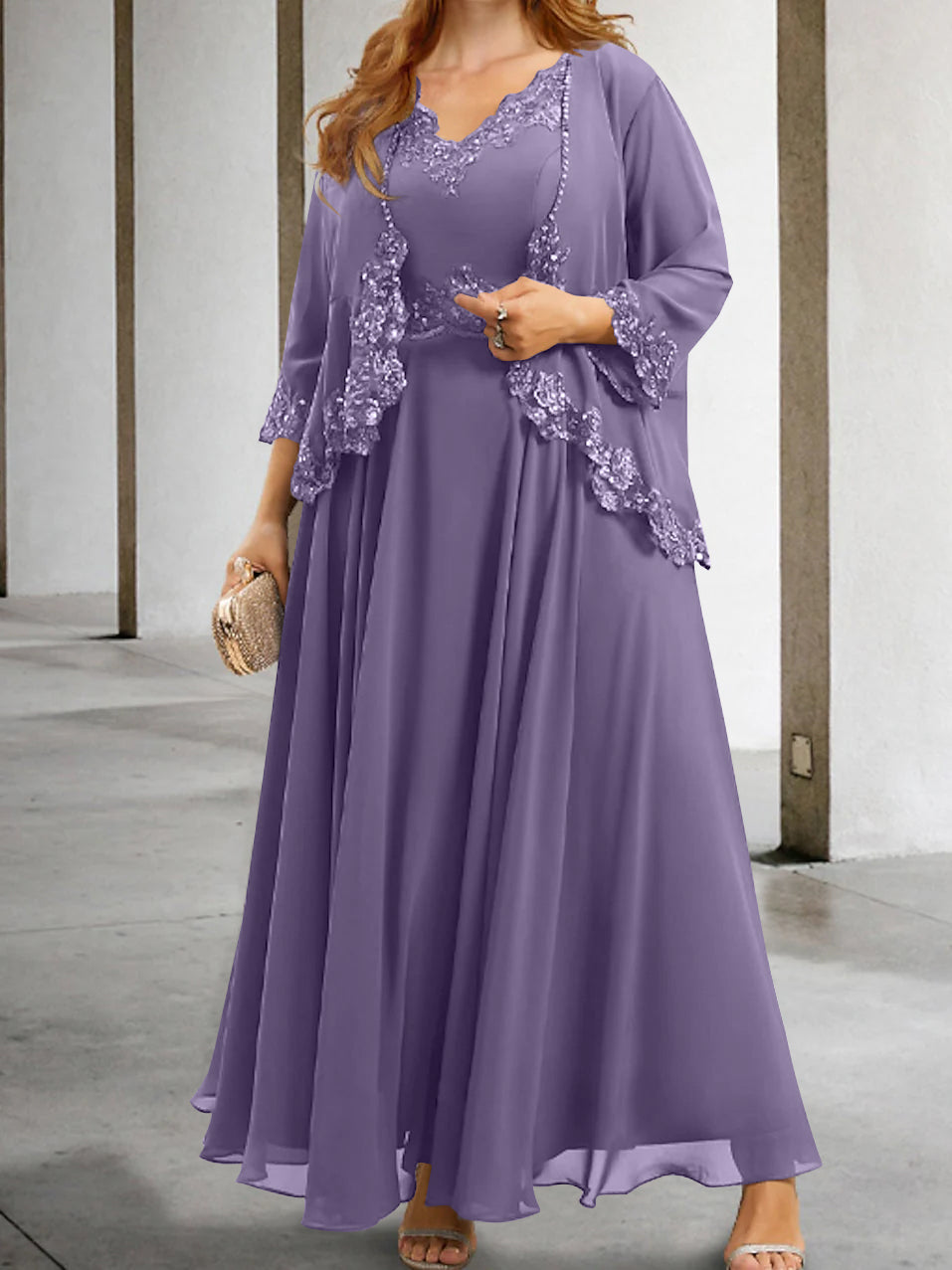 Mother of the Bride A Line Dress Featuring Applique & Sequins