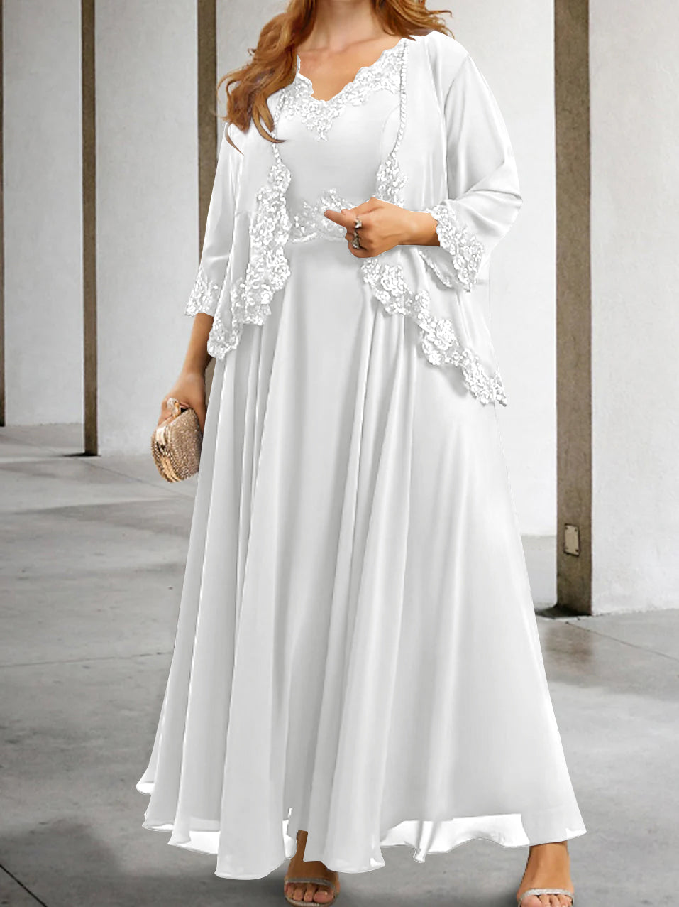 Mother of the Bride A Line Dress Featuring Applique & Sequins