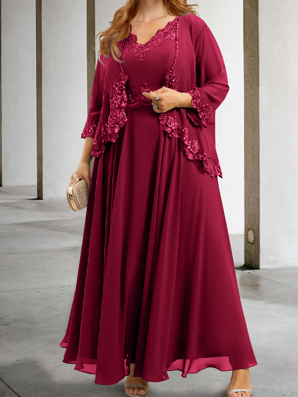 Mother of the Bride A Line Dress Featuring Applique & Sequins