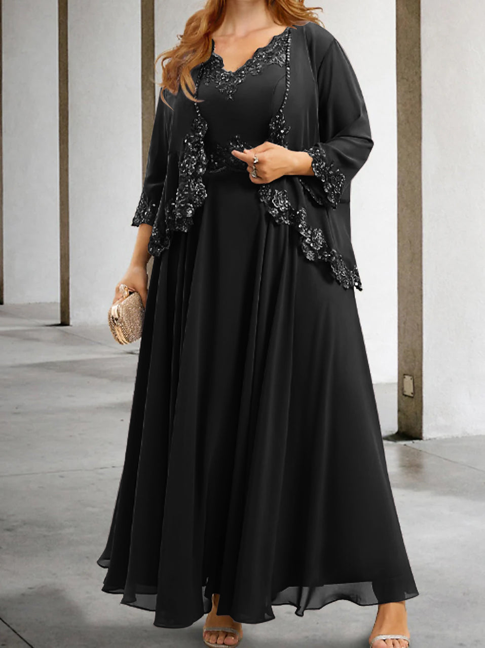 Mother of the Bride A Line Dress Featuring Applique & Sequins