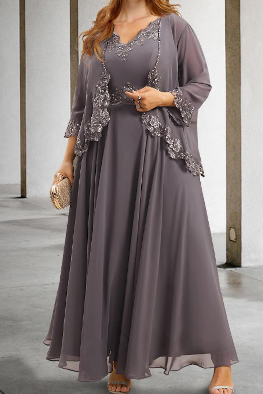 Mother of the Bride A Line Dress Featuring Applique & Sequins