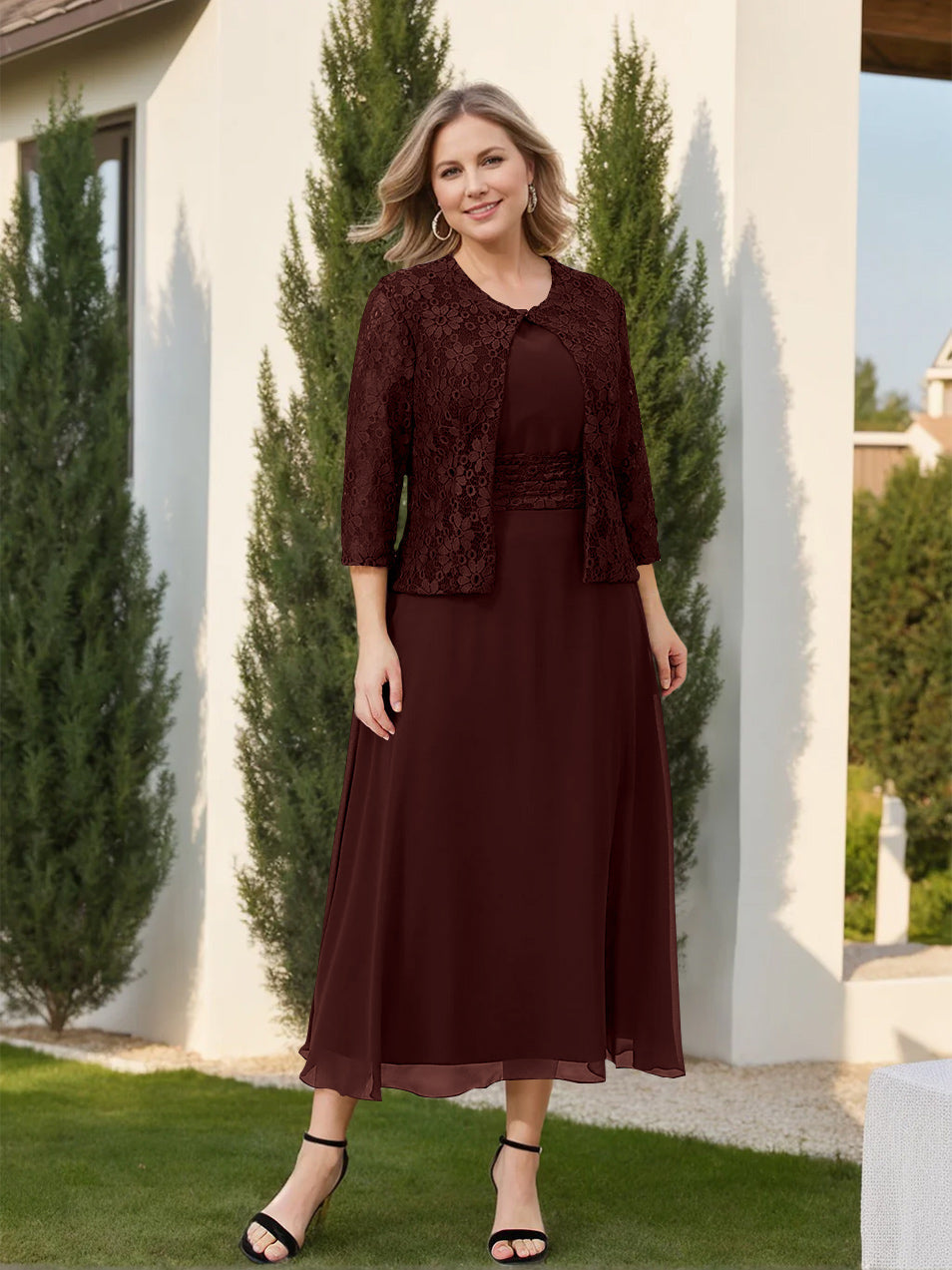 Mother of the Bride A Line Dress Featuring Applique and Jacket