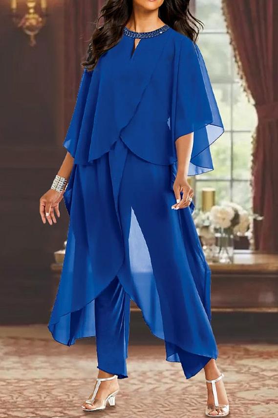 Mother of the Bride Scoop Neck Chiffon Pantsuits