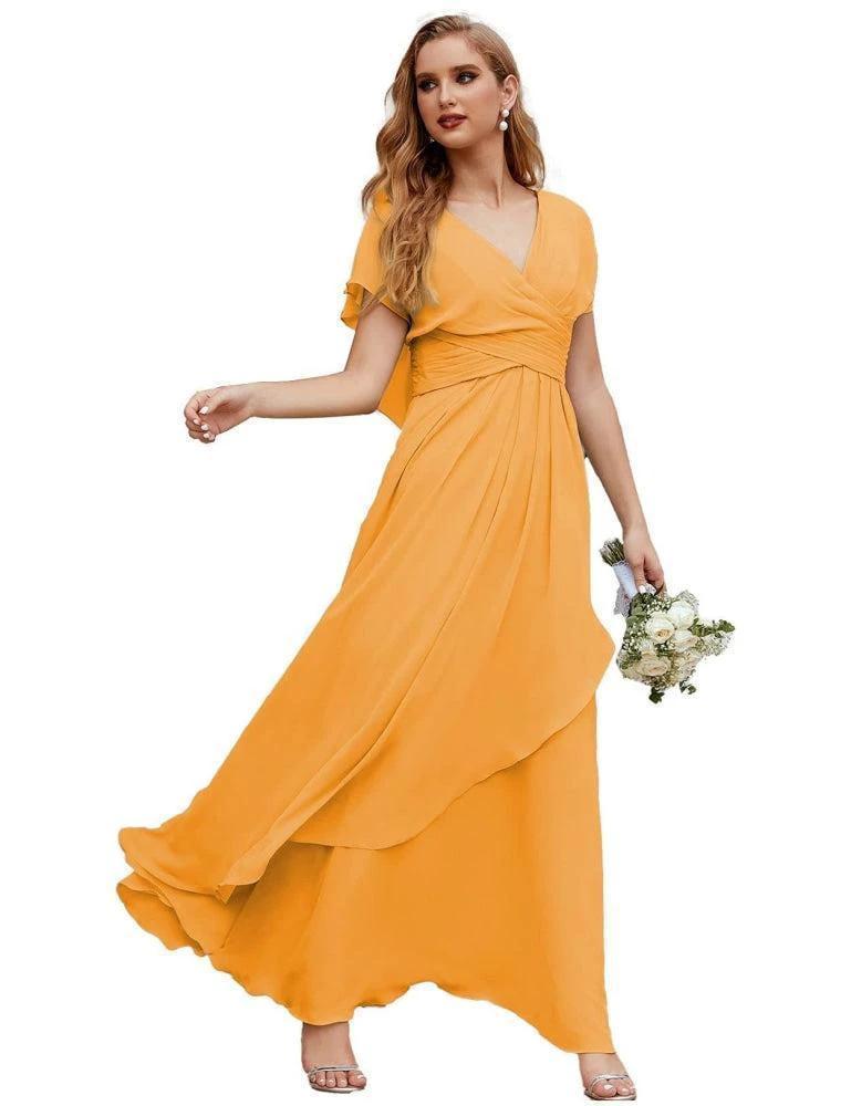 Numbersea Chiffon Bridesmaid Dresses Long Formal Evening Prom Mother of The Bride Dress with Flutter Sleeve SEA28040 by numbersea
