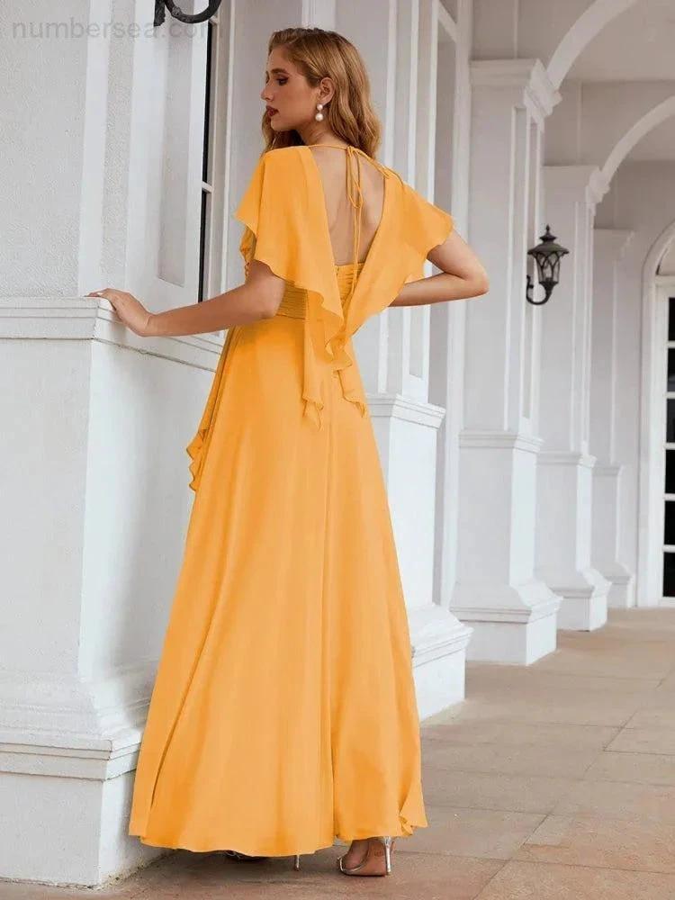 ZapDress Chiffon Bridesmaid Dresses Long Formal Evening Prom Mother of The Bride Dress with Flutter Sleeve (ZD17054)