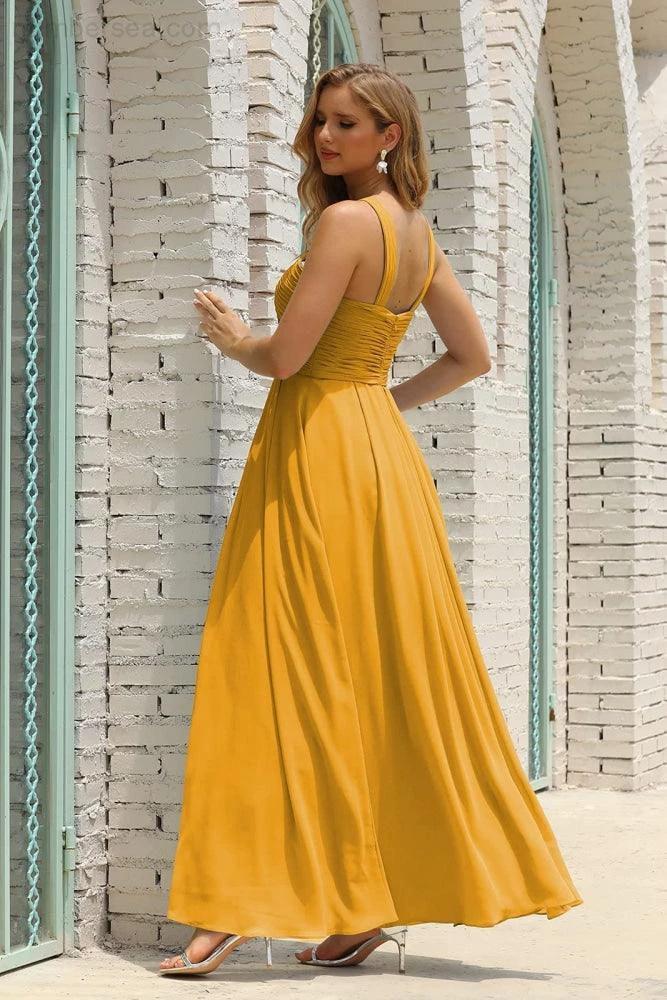 ZapDress Women Halter Chiffon Bridesmaid Dress A-line Long Formal Prom Gown (ZD17050)