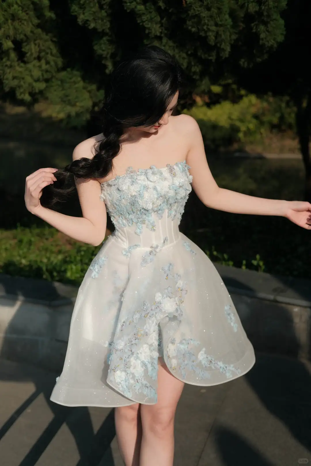 Classy Strapless White Organza Appliques A Line 18th Birthday Outfits Formal Graduation Homecoming Dress - View 2 | VelvetHem
