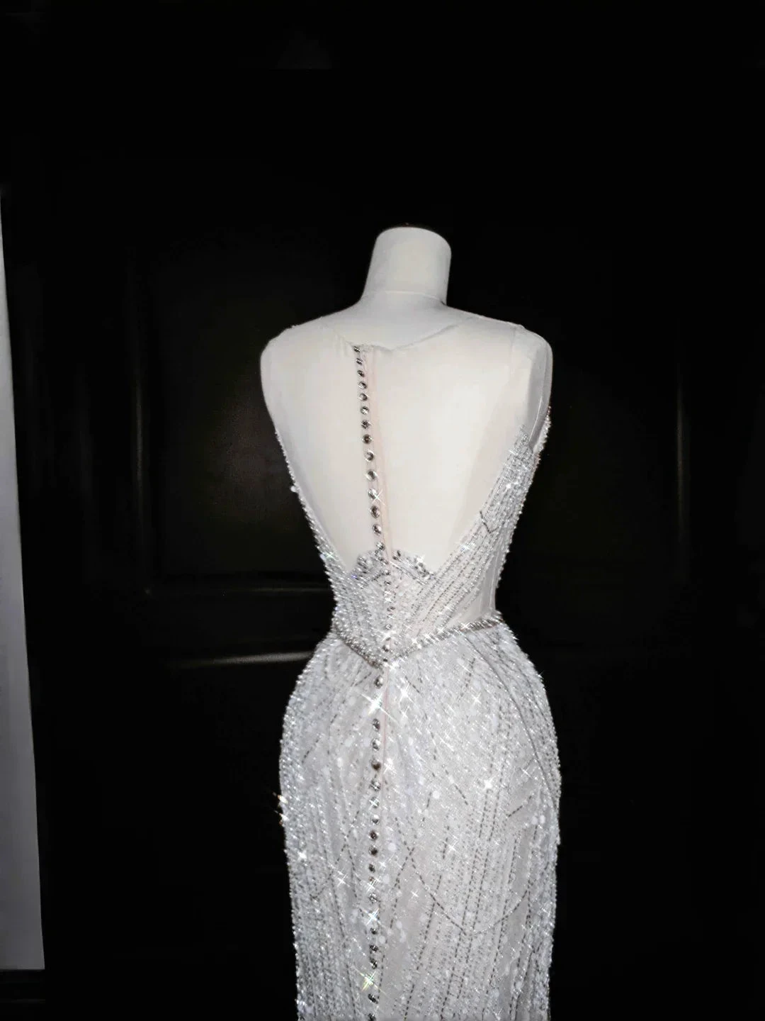 Glitter White Tulle Beaded Mermaid Prom Dress Long Evening Dress Wedding Dress (ZD13764)