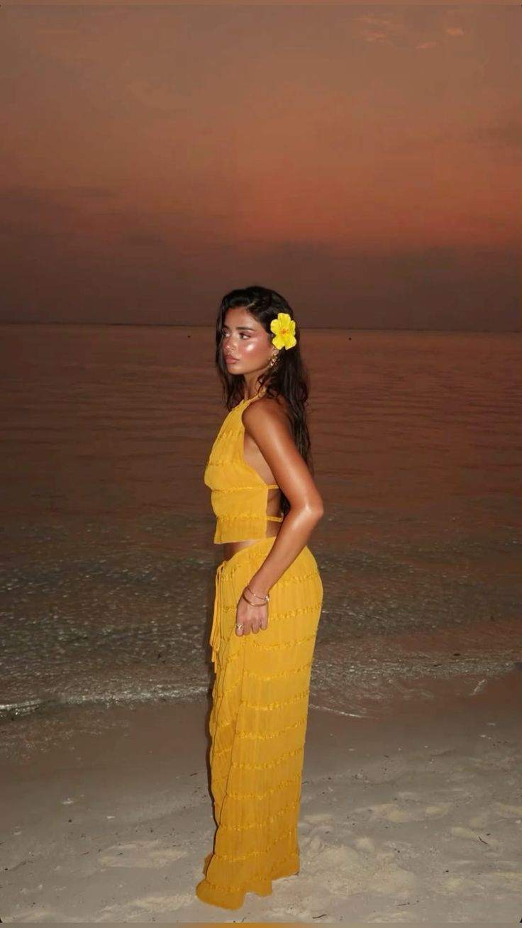 Sexy Halter Chiffon Backless Party Dress Orange Long Vacation Dresses Two Piece - View 4 | VelvetHem