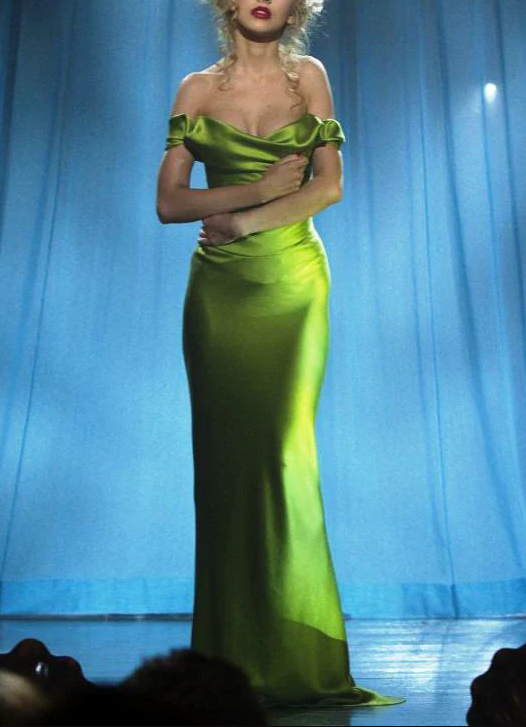 Green Off The Shoulder Satin Evening Dress Long Mermaid Prom Dress Y8110 - VelvetHem