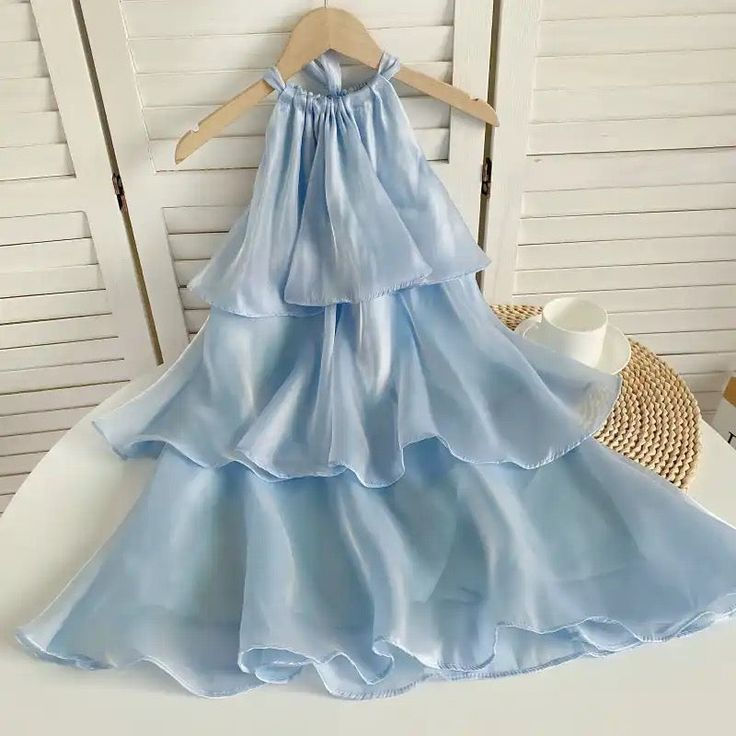 Simple Blue Organza Halter Layered Mini Prom Dress Homecoming Dress Y8089 - VelvetHem