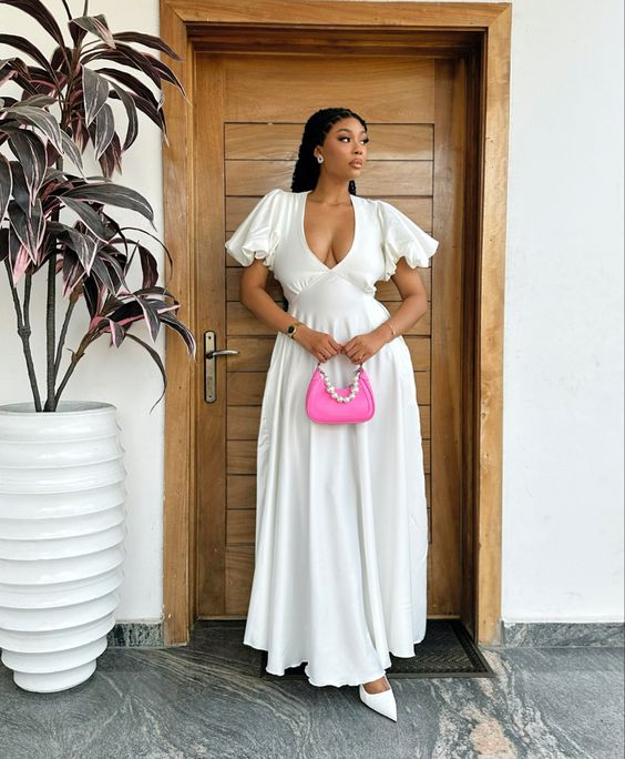 Modest A-line White Long Prom Dress,White Beach Dress
