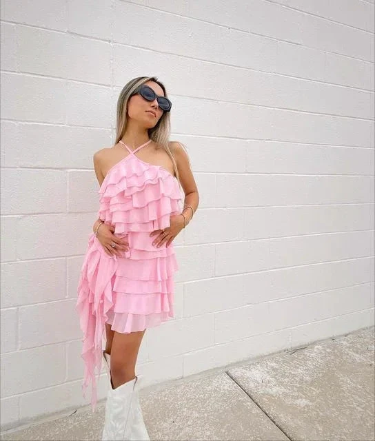 Pink Layered Homecoming Dress Pink Party Dress (ZD12775) - VelvetHem