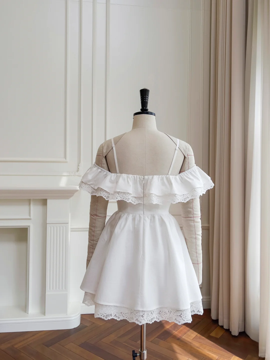 Elegant Off The Shoulder Satin A Line Homecoming Dress White Short Party Dress - View 2 | VelvetHem