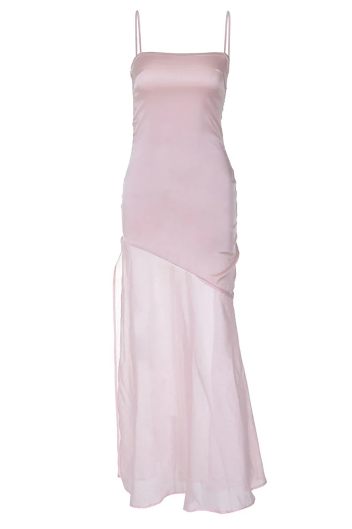 Elegant Pink Spaghetti Straps Party Dress Slit Prom Dress - View 2 | VelvetHem