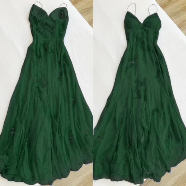 Classy Spaghetti Straps Blue Chiffon Long Prom Dress Party Evening Dress Y7457