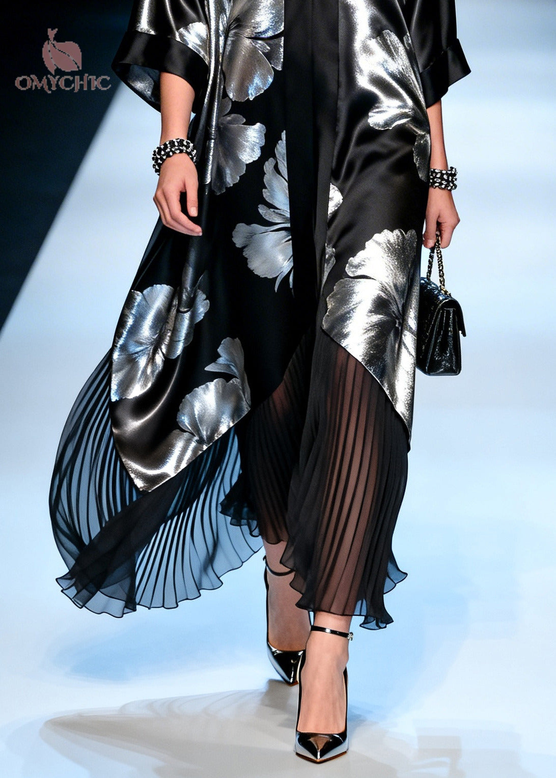 Natural Black Jacquard Patchwork Chiffon Maxi Dresses Summer