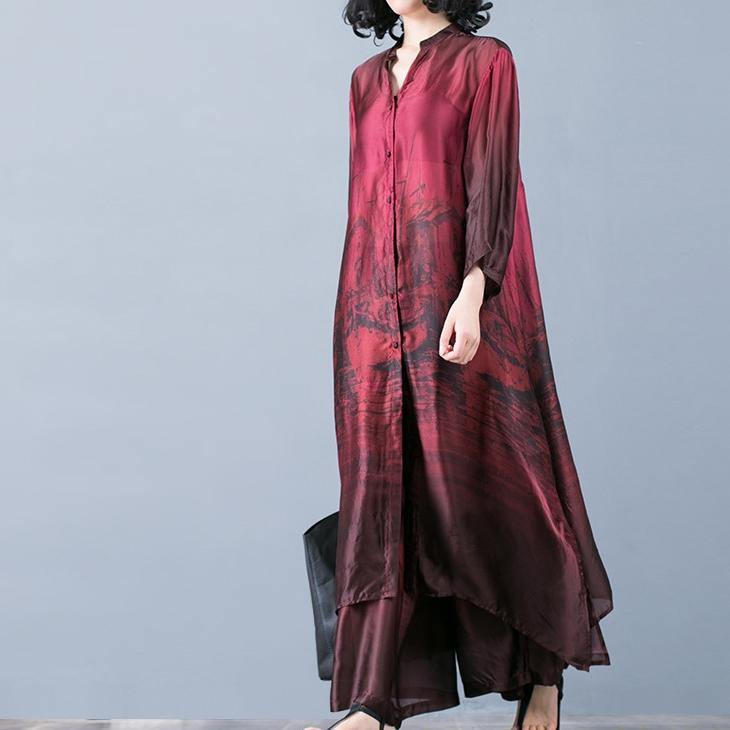 Natural Red Printed Wide Leg Pants And Summer Two Pieces Dresses