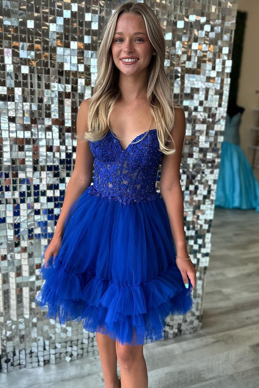 Navy Homecoming Dresses Beaded A Line Short Cocktail Dresses with Appliques
