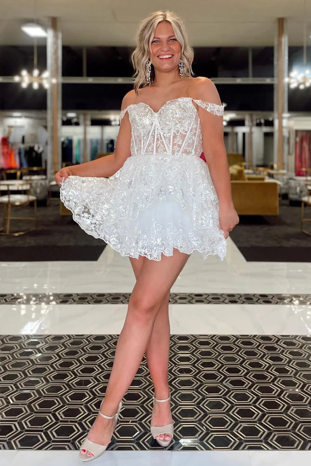 Navy Homecoming Dresses Corset Tiered Lace A-Line Short Cocktail Dresses