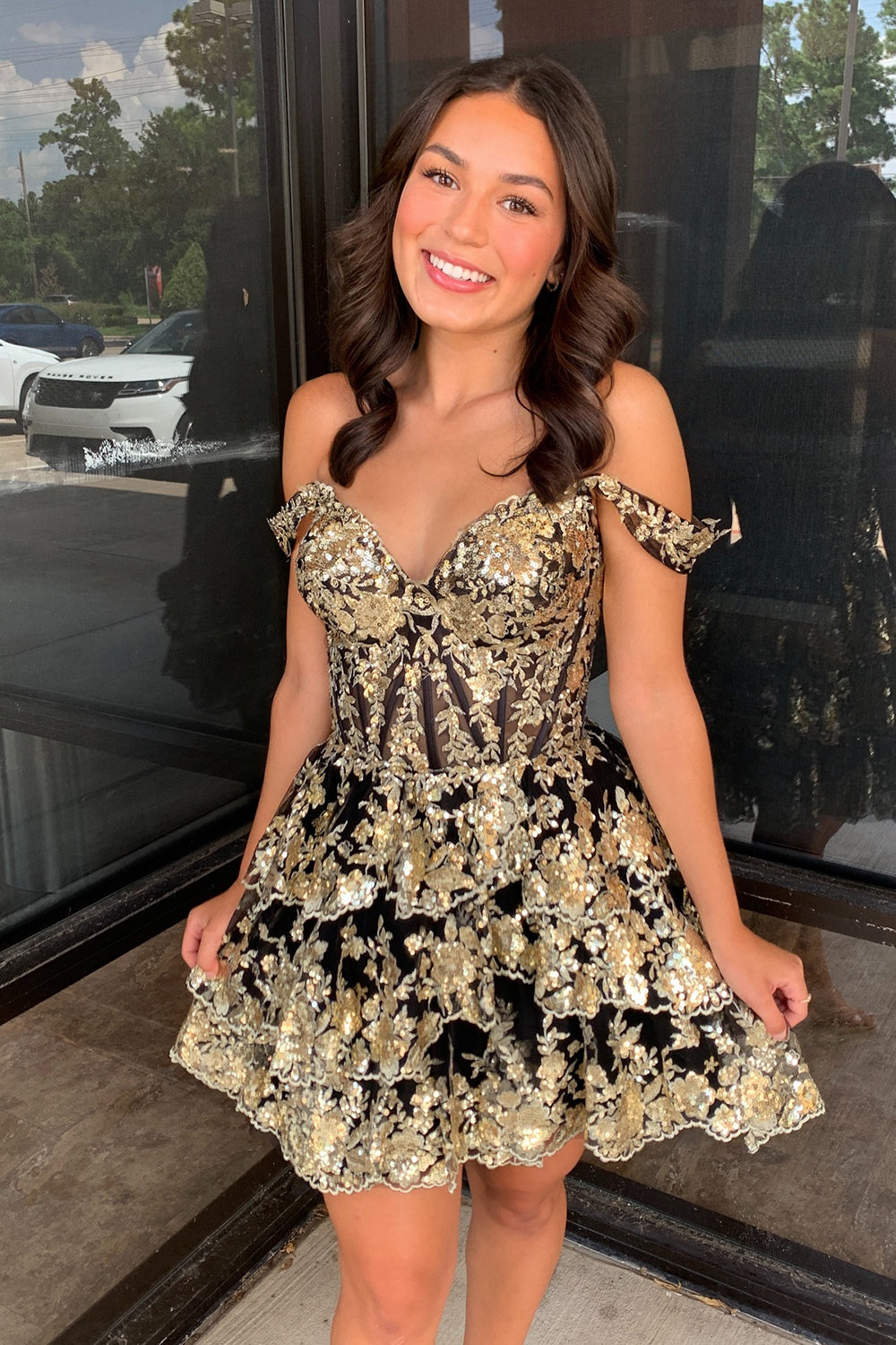 Navy Homecoming Dresses Corset Tiered Lace A-Line Short Cocktail Dresses