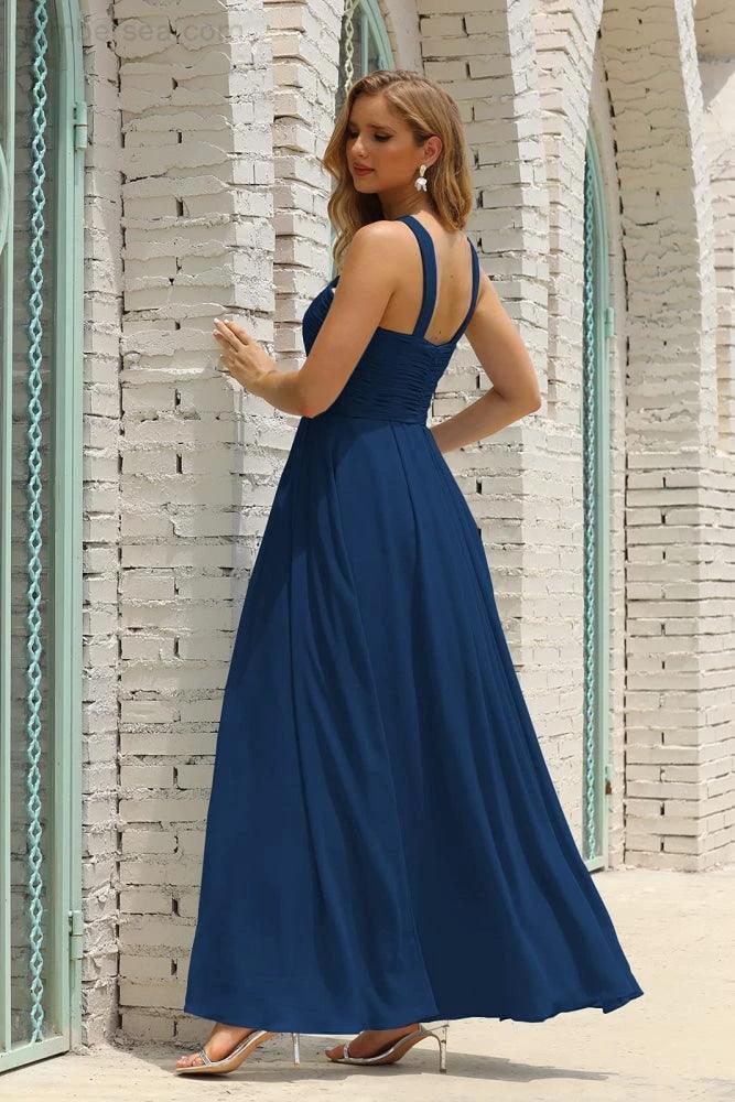 ZapDress Women Halter Chiffon Bridesmaid Dress A-line Long Formal Prom Gown (ZD17050)